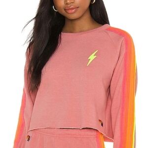 AVIATOR NATION Bolt Cropped Crew Sweatshirt Rose Neon  Size M